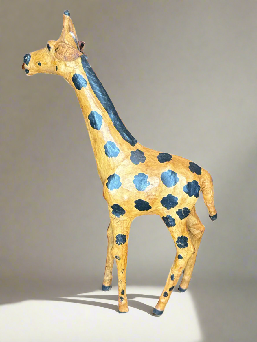 African Vintage Paper Mache Giraffe Leather Wrapped Sculpture