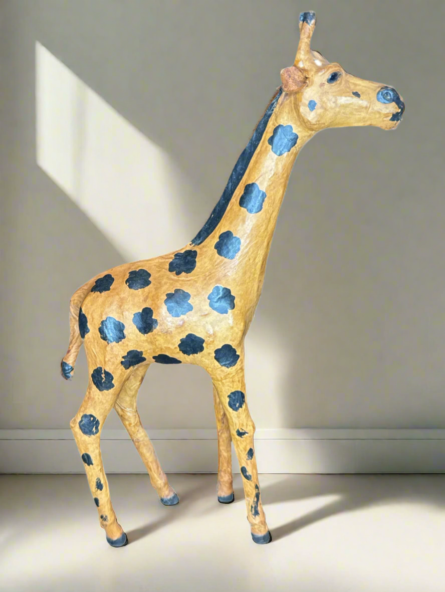 African Vintage Paper Mache Giraffe Leather Wrapped Sculpture