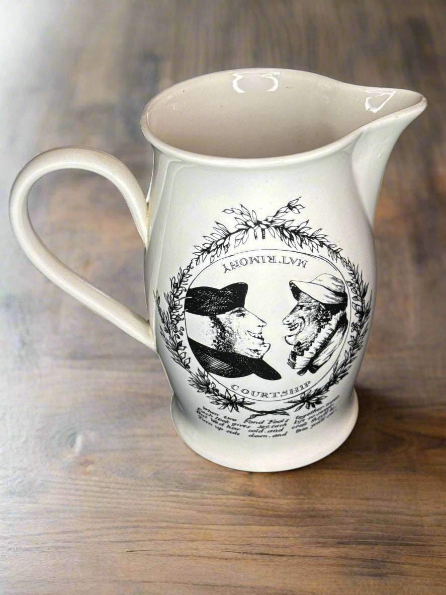 Authentic Leedsware Creamware 6" Tall Metamorphic Courtship Matrimony Lover Poem