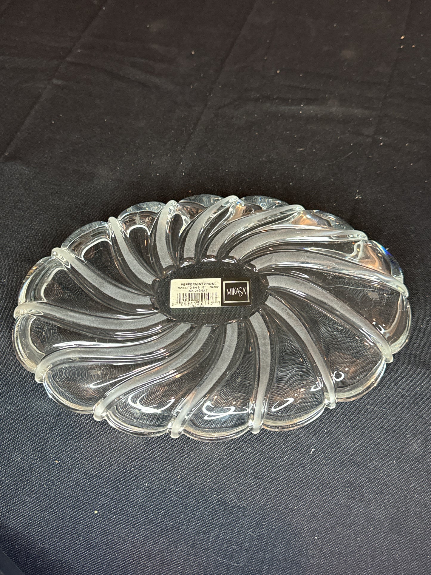 Mikasa Peppermint Frost Crystal Tray 9.5" Oval Swirl Canape - Germany