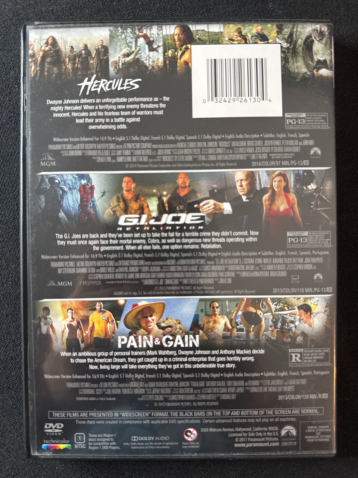 3 Movie Action Pack Dwayne Johnson, Hercules, Pain & Gain, GI Joe DVDs