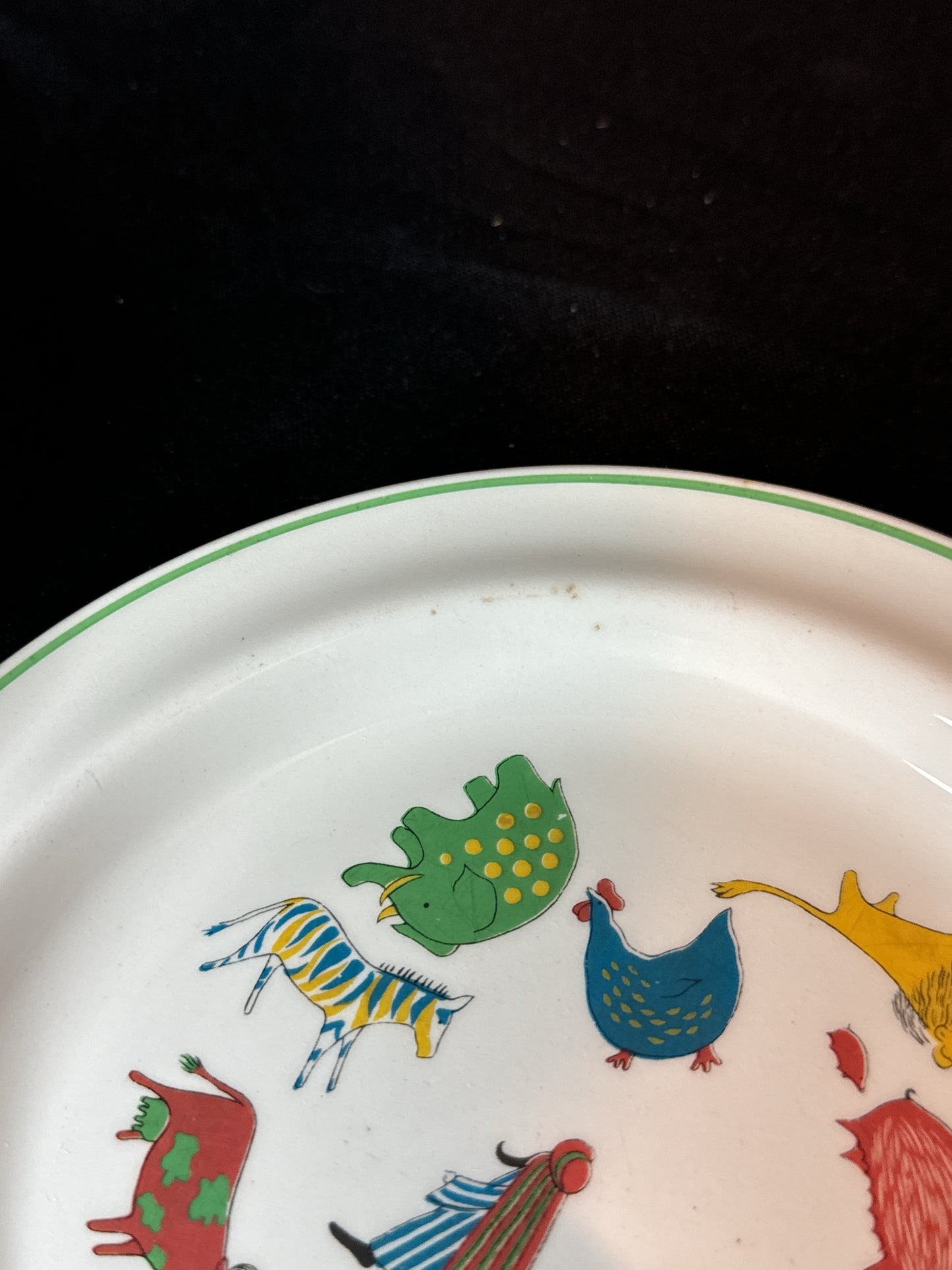 1960's Arabia Pottery Finland 7 5/8" Childs Plate and 6.5" Bowl Assorted Animals
