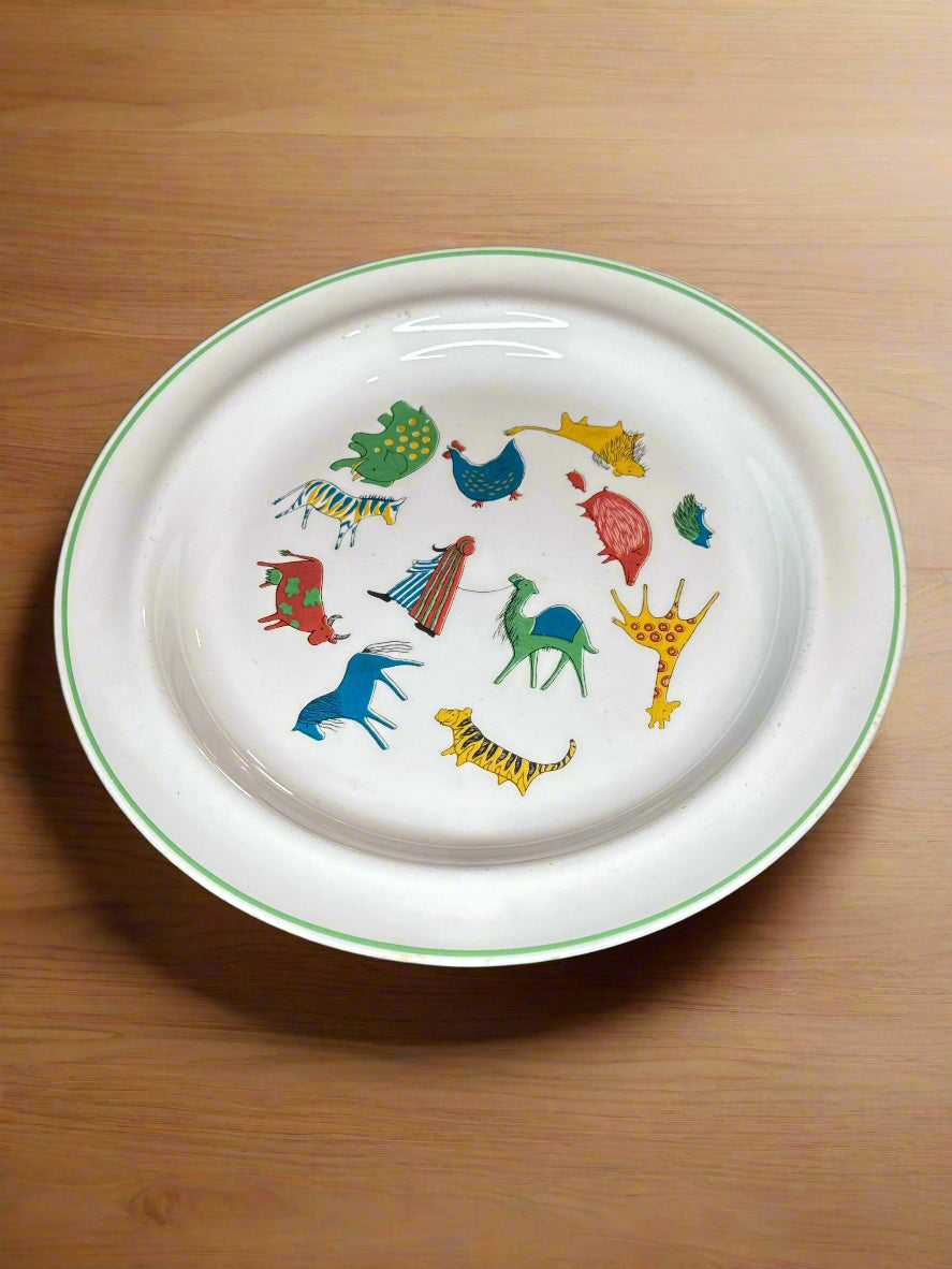 1960's Arabia Pottery Finland 7 5/8" Childs Plate and 6.5" Bowl Assorted Animals