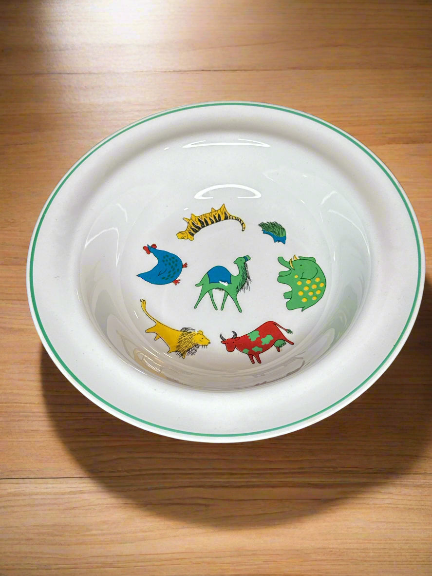 1960's Arabia Pottery Finland 7 5/8" Childs Plate and 6.5" Bowl Assorted Animals