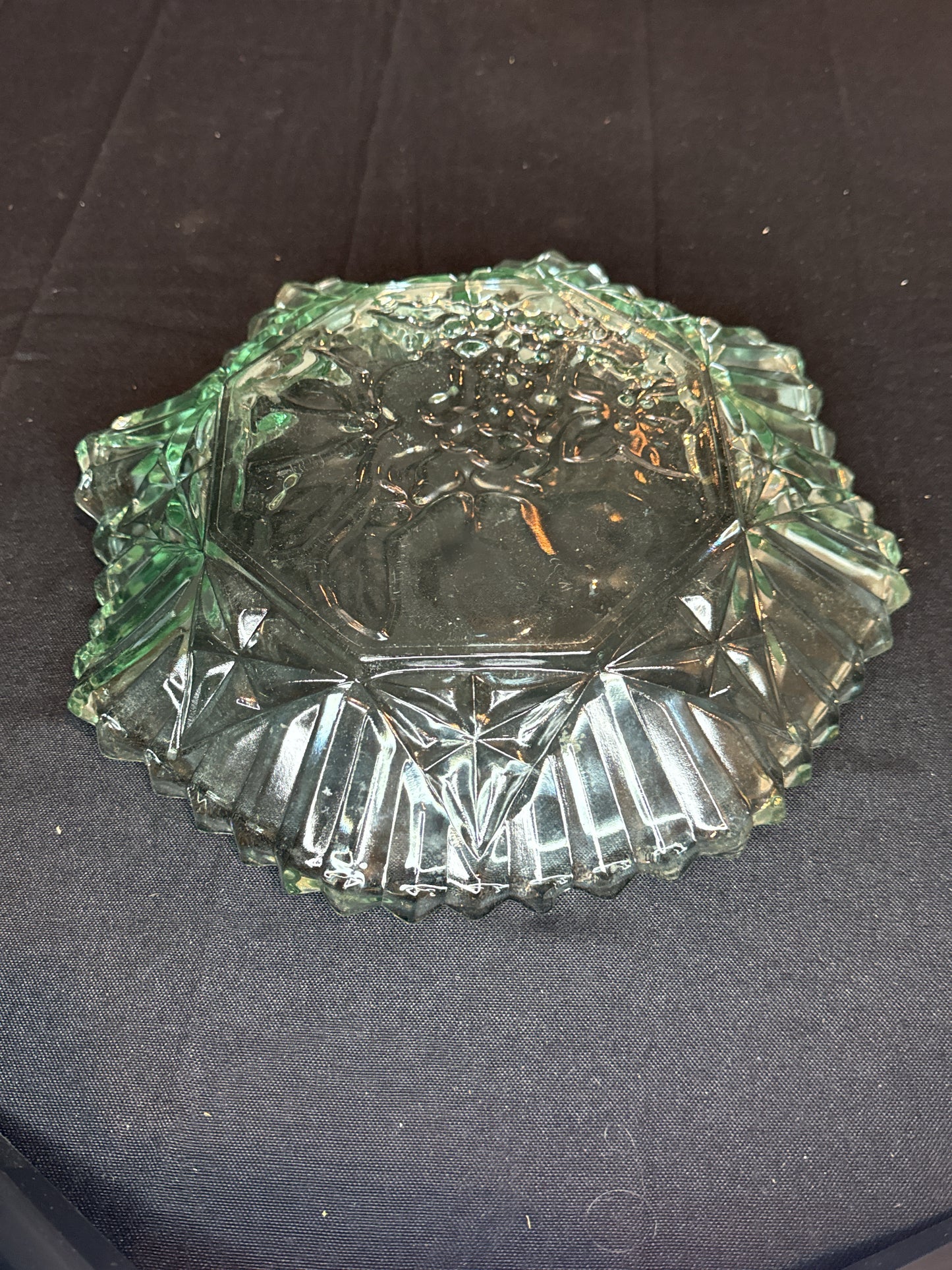 Vintage Federal Glass Pioneer Green Carnival Glass Bowl Ruffled Fruit 11" USA