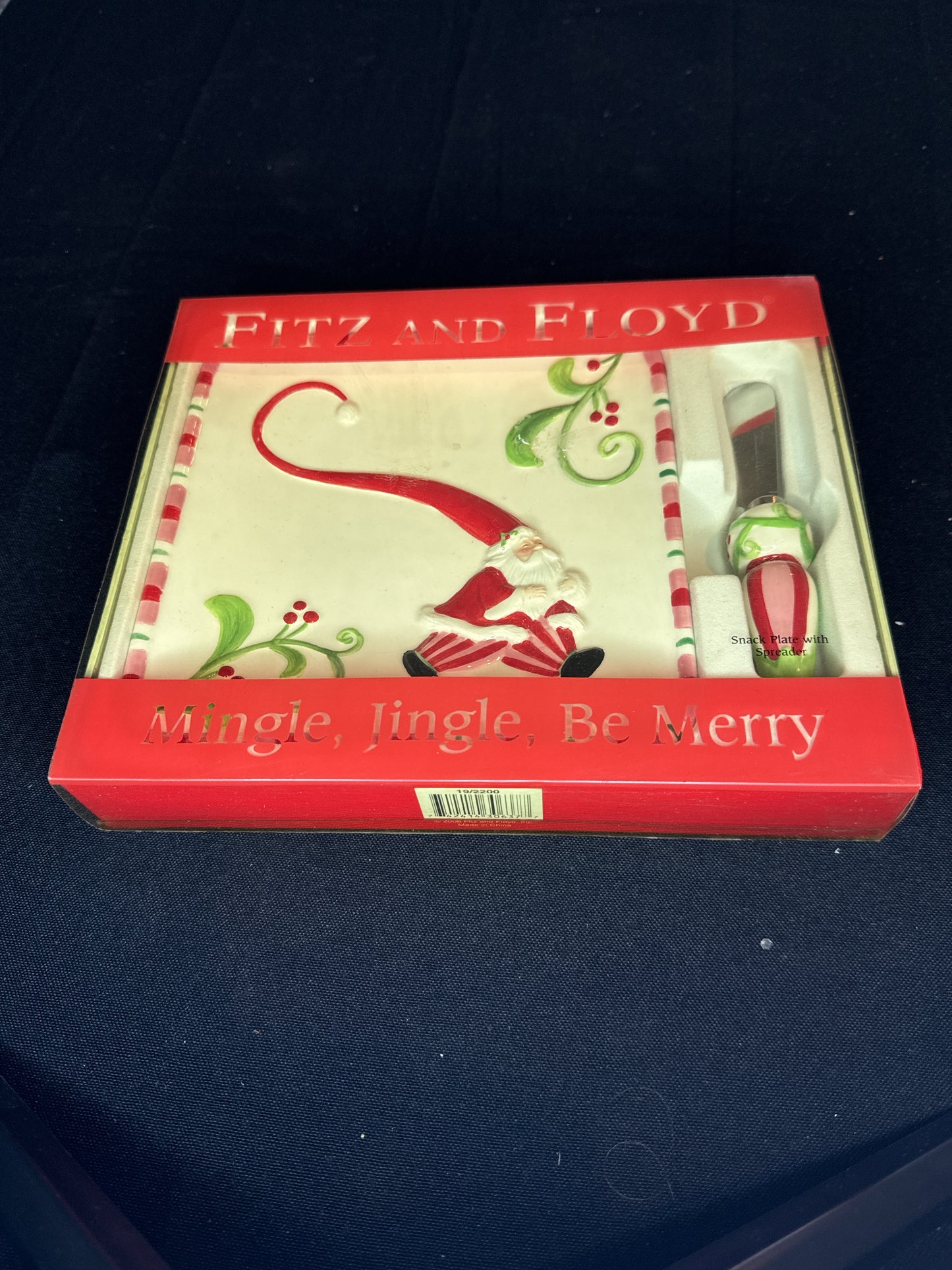 Fitz & Floyd Mingle Jingle Be Merry Snack Plate w/ Spreader NIB Santa Holly New