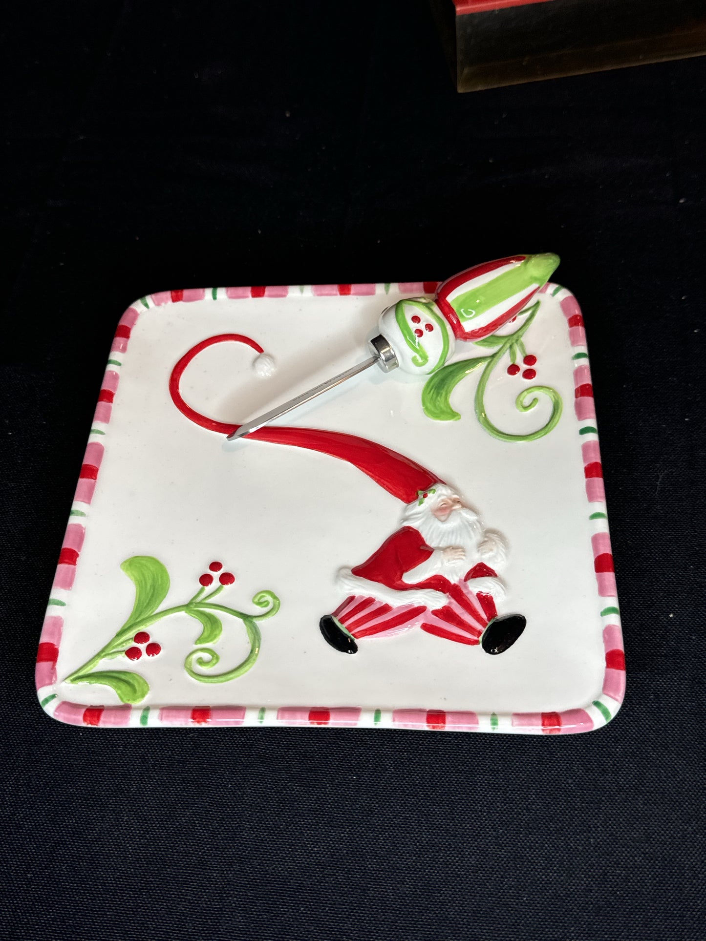 Fitz & Floyd Mingle Jingle Be Merry Snack Plate w/ Spreader NIB Santa Holly New