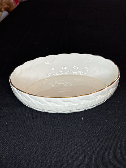 Vintage "The Crown Classics" Embossed White Serving Bowl w/ Gold Trim