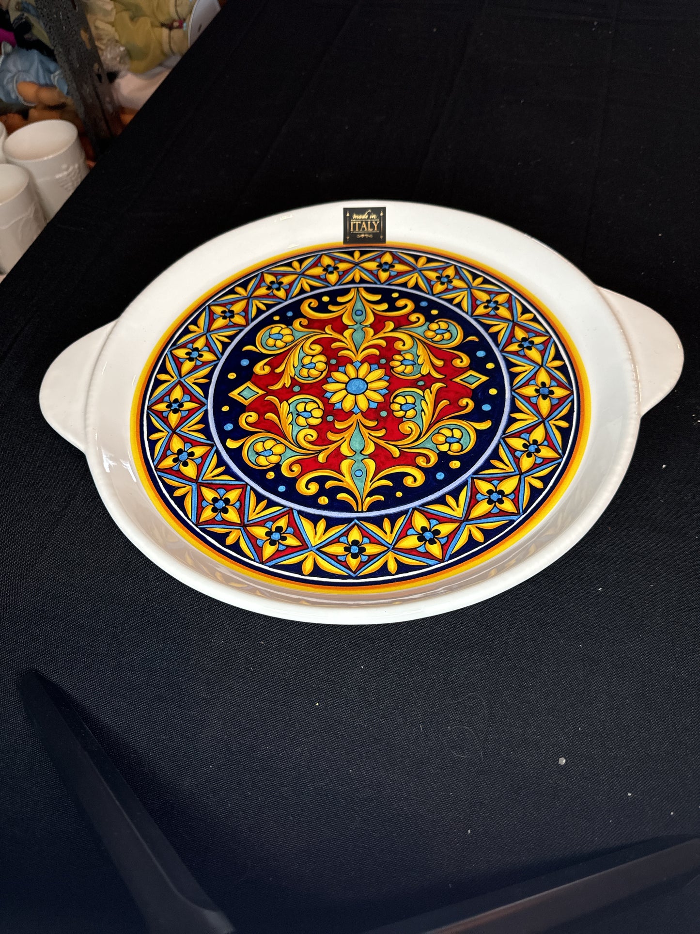 Nova Deruta Large Italian Round Serving Platter w/ Handles 14.5" diameter w/ handles