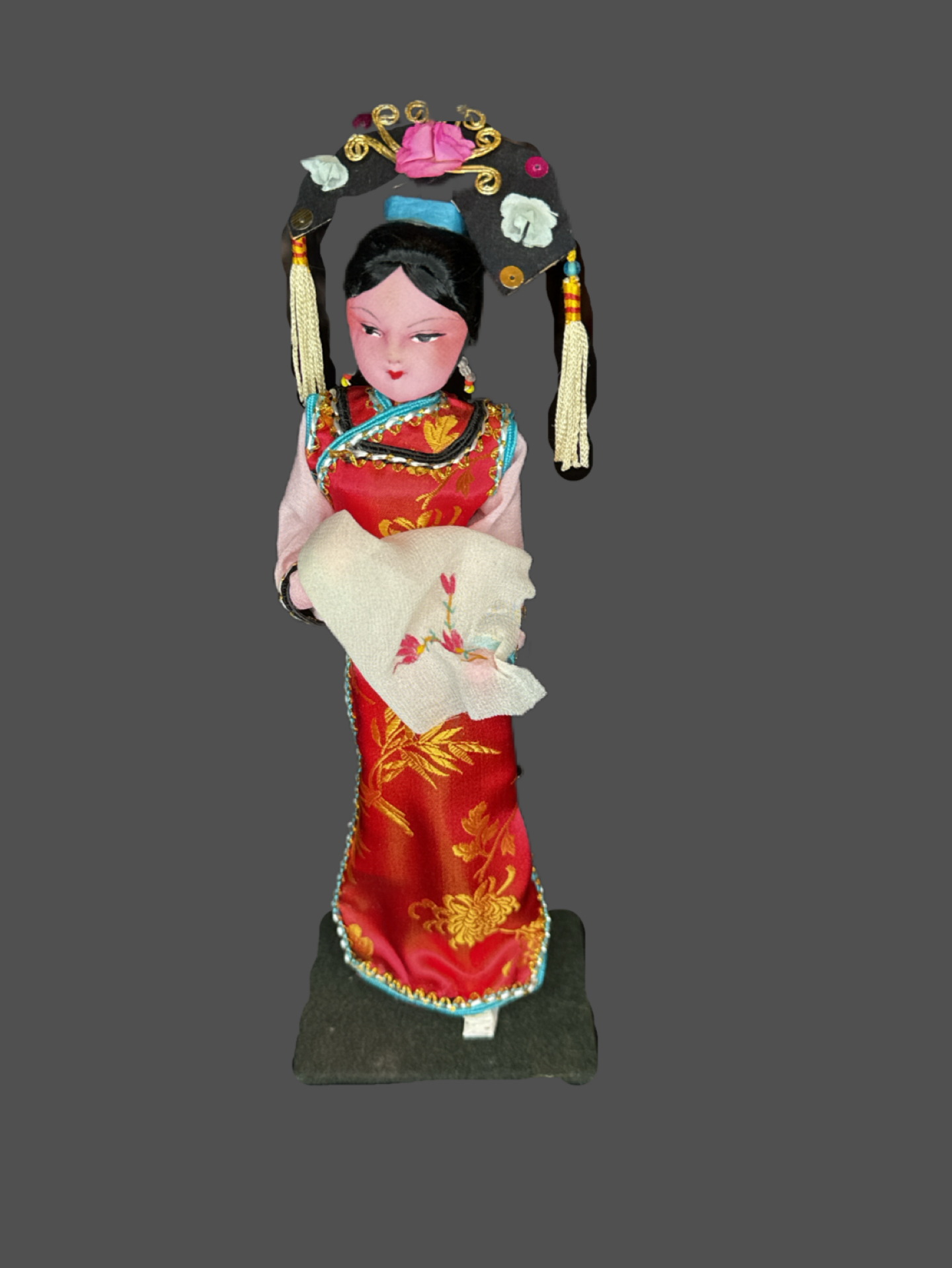 Vintage Japanese Asian Geisha Doll Figure Silk Kimono 10.5" Tall