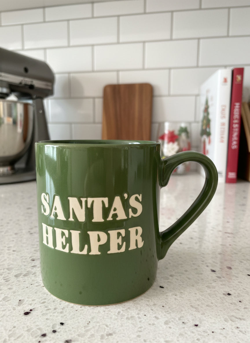 Threshold Santa's Helper Christmas Stoneware Mug 16oz 4 1/8" Tall Green