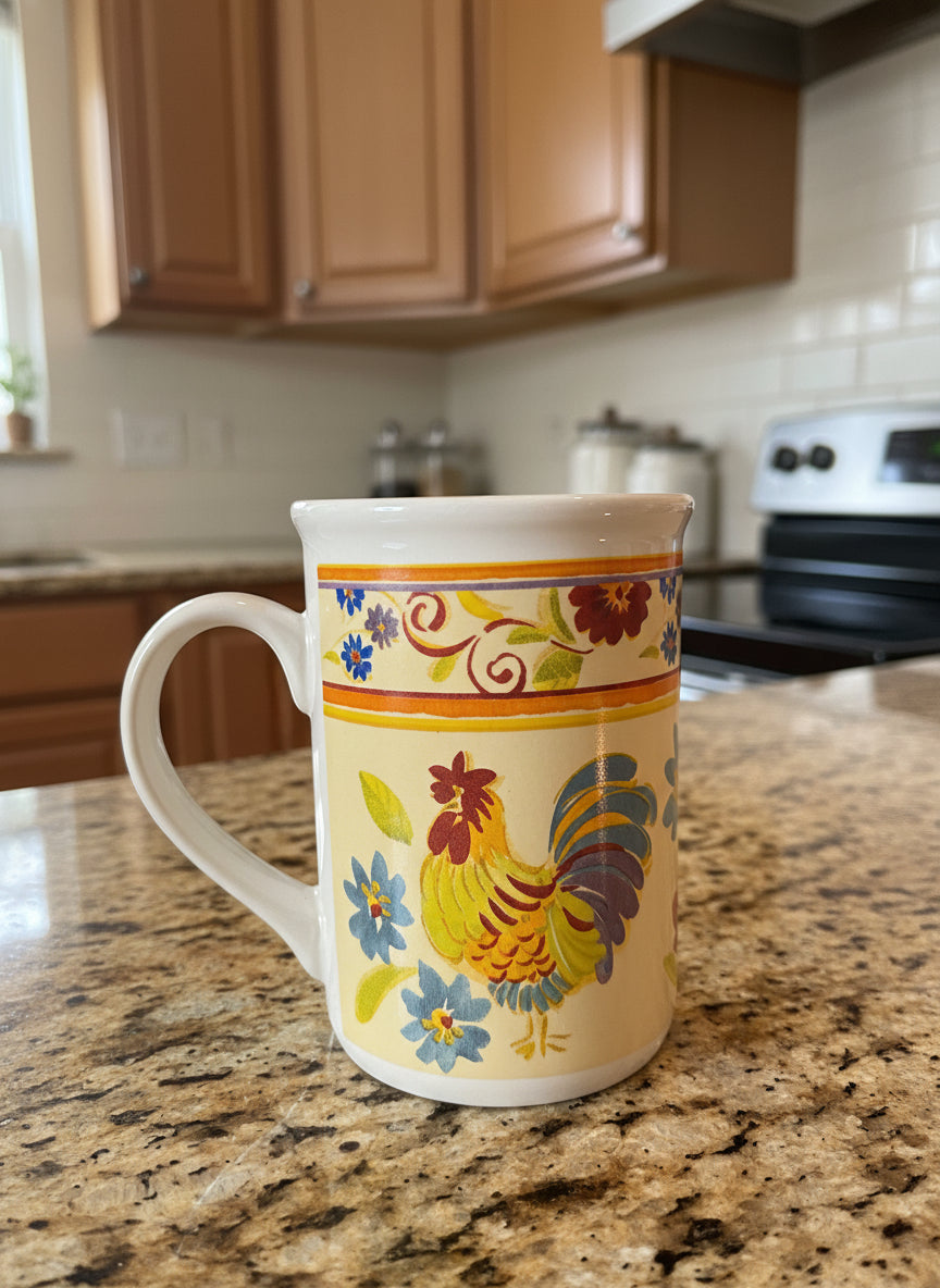 Gibson Rooster Stoneware Coffee Mug Cup 4 5/8" Tall