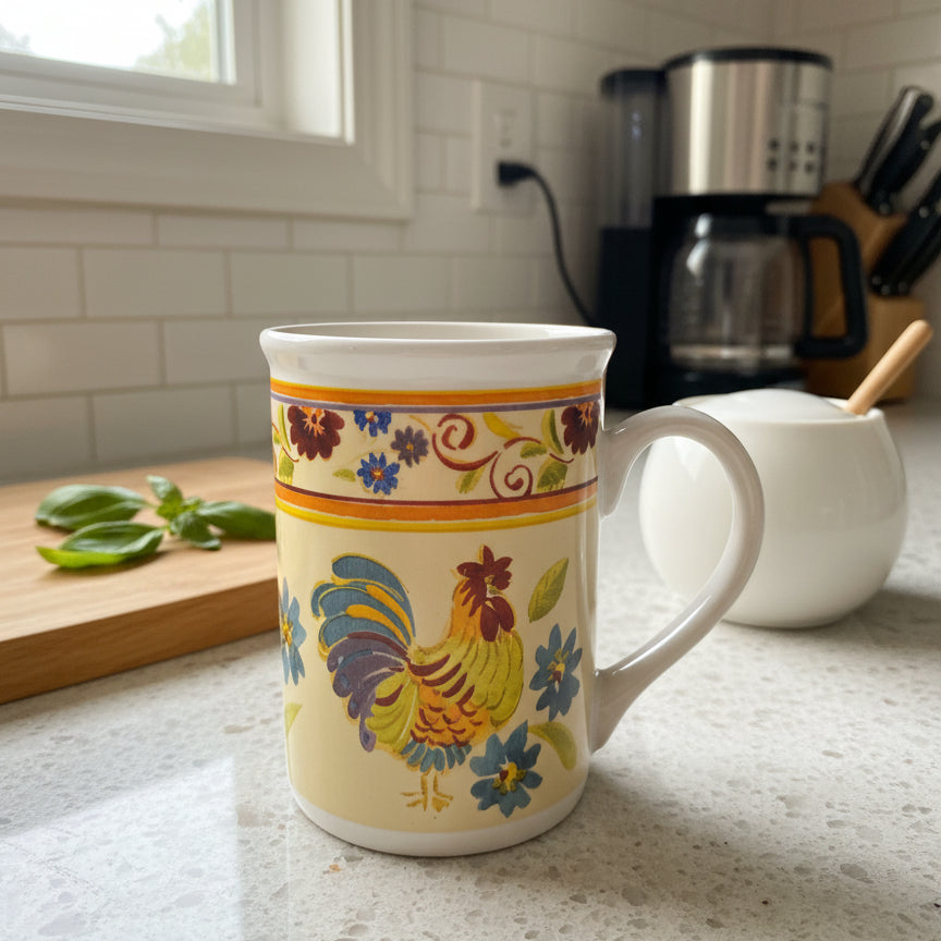 Gibson Rooster Stoneware Coffee Mug Cup 4 5/8" Tall