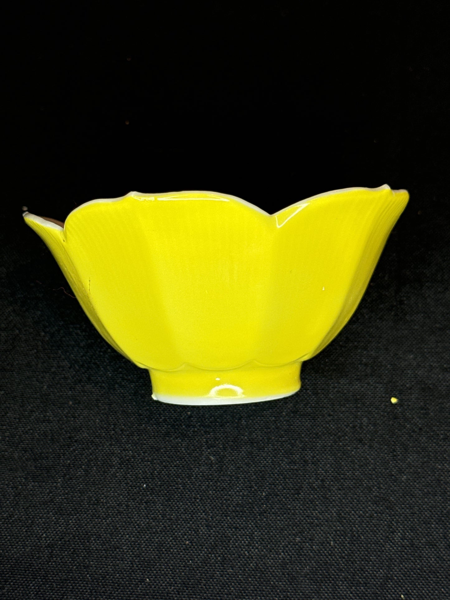 Yellow Rice Bowl MCM Lotus Shaped Ceramic Made in Japan