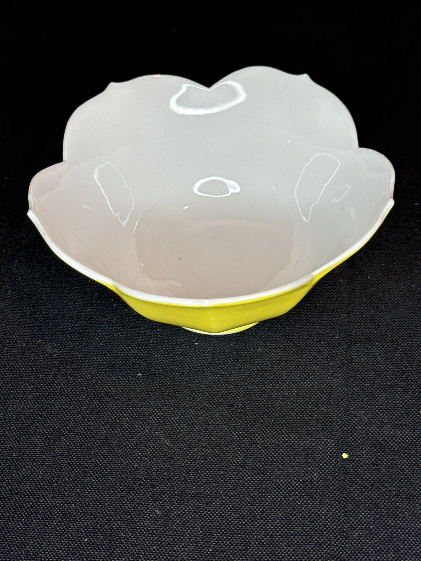 Yellow Rice Bowl MCM Lotus Shaped Ceramic Made in Japan