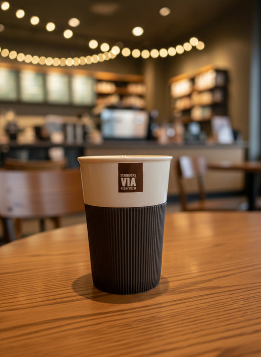 Starbucks 2011 Black & White Bone China Silicone Grip - Tall 8oz Tumbler No Lid