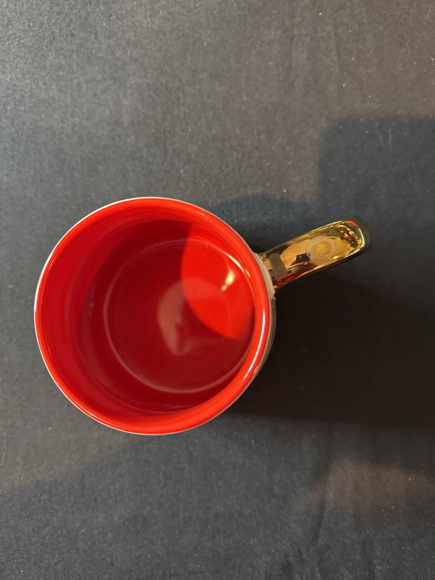 Disney Mickey & Minnie Mouse True Love Coffee Mug Cup Gold Handle Red Interior 4 1/8" Tall