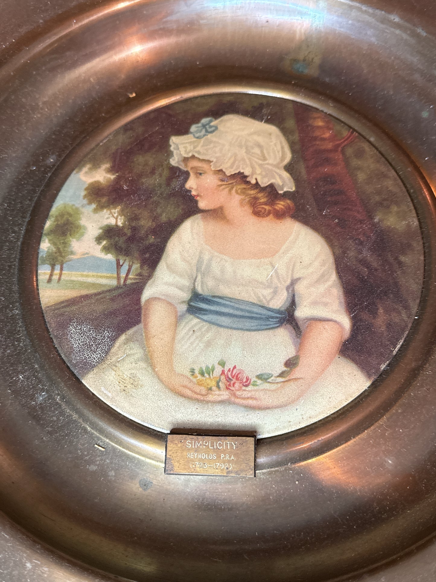 Vintage Brass Trafford Wall Plaque "Simplicity" Reynolds P.R.A 1723-1792 Old Masters Series No. 1