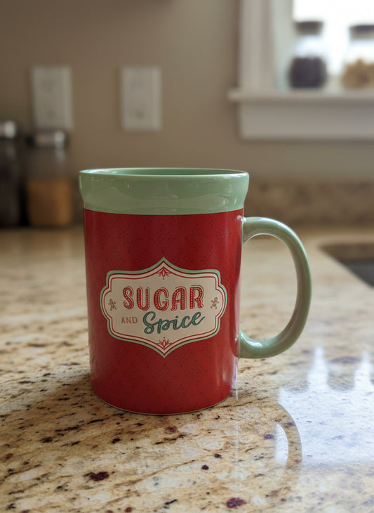 Sugar & Spice Green & Red Coffee Mug Cup 4 5/8" Tall