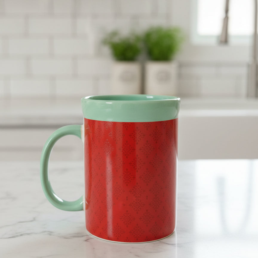 Sugar & Spice Green & Red Coffee Mug Cup 4 5/8" Tall