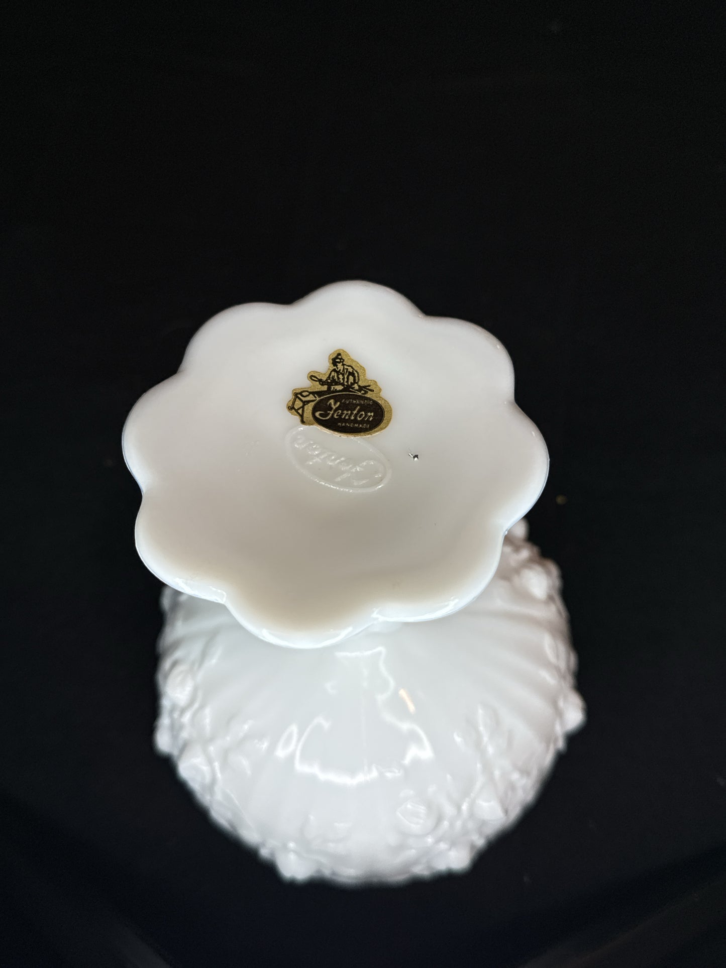 Fenton White Milk Glass Embossed Roses Rosebud Compote #1577