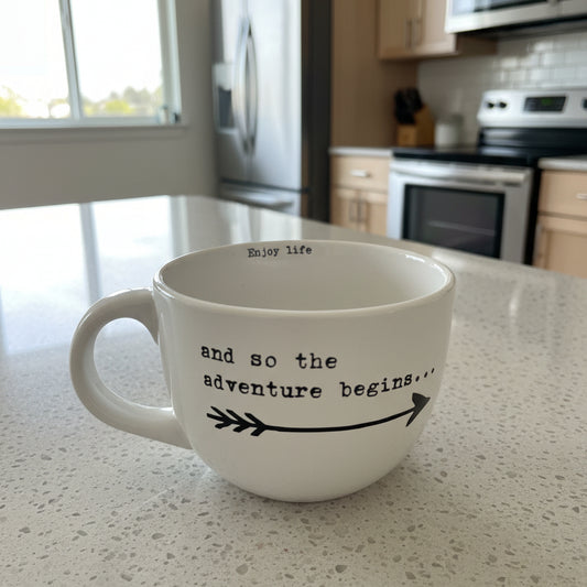 Extra Large 24oz Coffee Mug Cup And So The Adventure Begins Sweet Bird & Co. 3.75" Tall