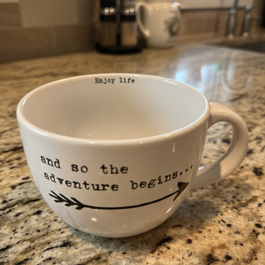 Extra Large 24oz Coffee Mug Cup And So The Adventure Begins Sweet Bird & Co. 3.75" Tall