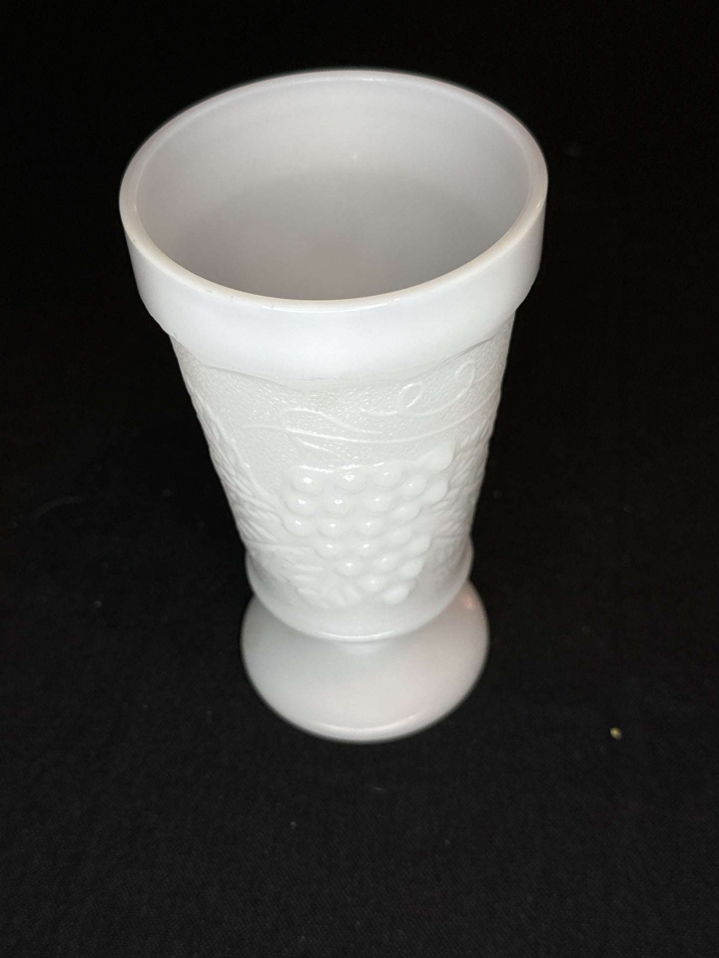 Vintage White Milk Glass Footed Anchor Hocking Tumbler Grape Vine