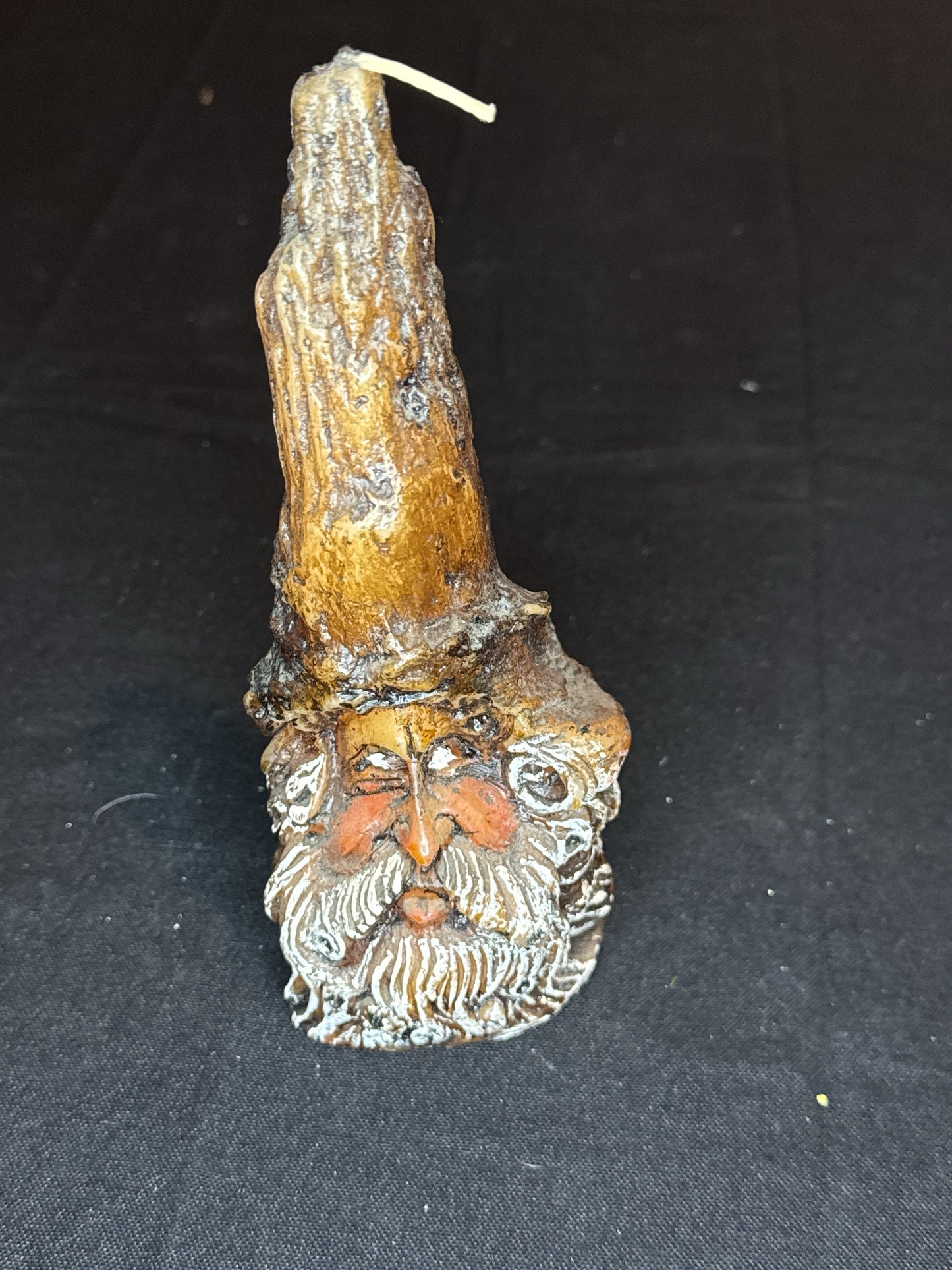 Vintage Wax Candle Bearded Man in Tree Stump Hand Carved Hand Painted 1970s