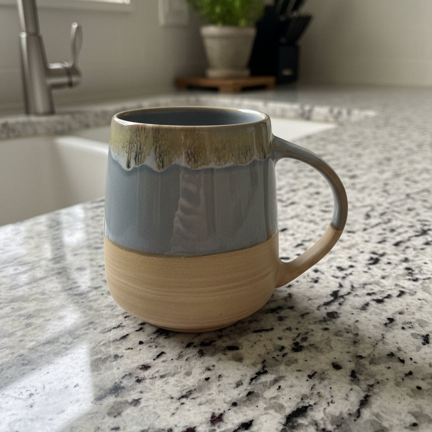 Bosmarlin Blue & Tan Extra large 26oz Ceramic Coffee Cup Mug Reactive Glaze 4 5/8" Tall