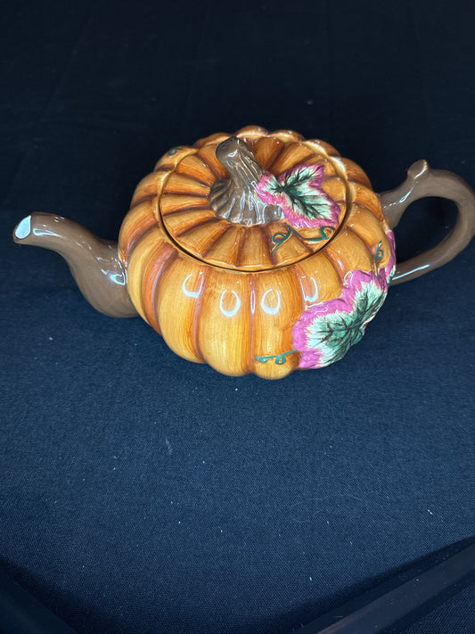 The Marketplace Ceramic Pumpkin Teapot w/ Lid