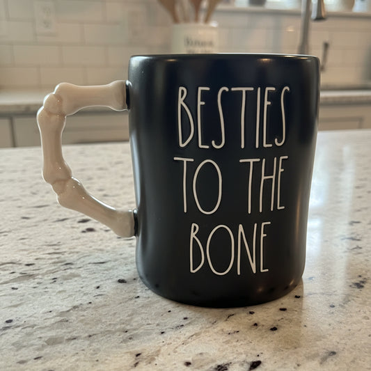 Rae Dunn Besties To The Bone Skeletons Bone Handle Black Coffee Cup Mug New With Tags