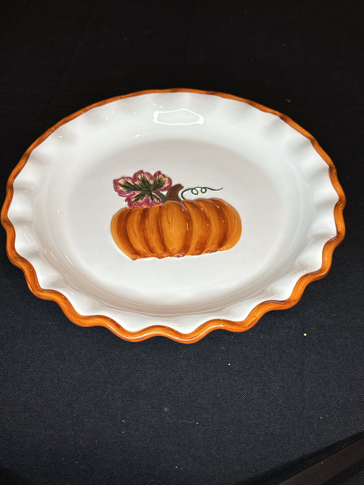 The Marketplace Autumn Harvest Pumpkin Serving Tray Pie Plate 10.5"