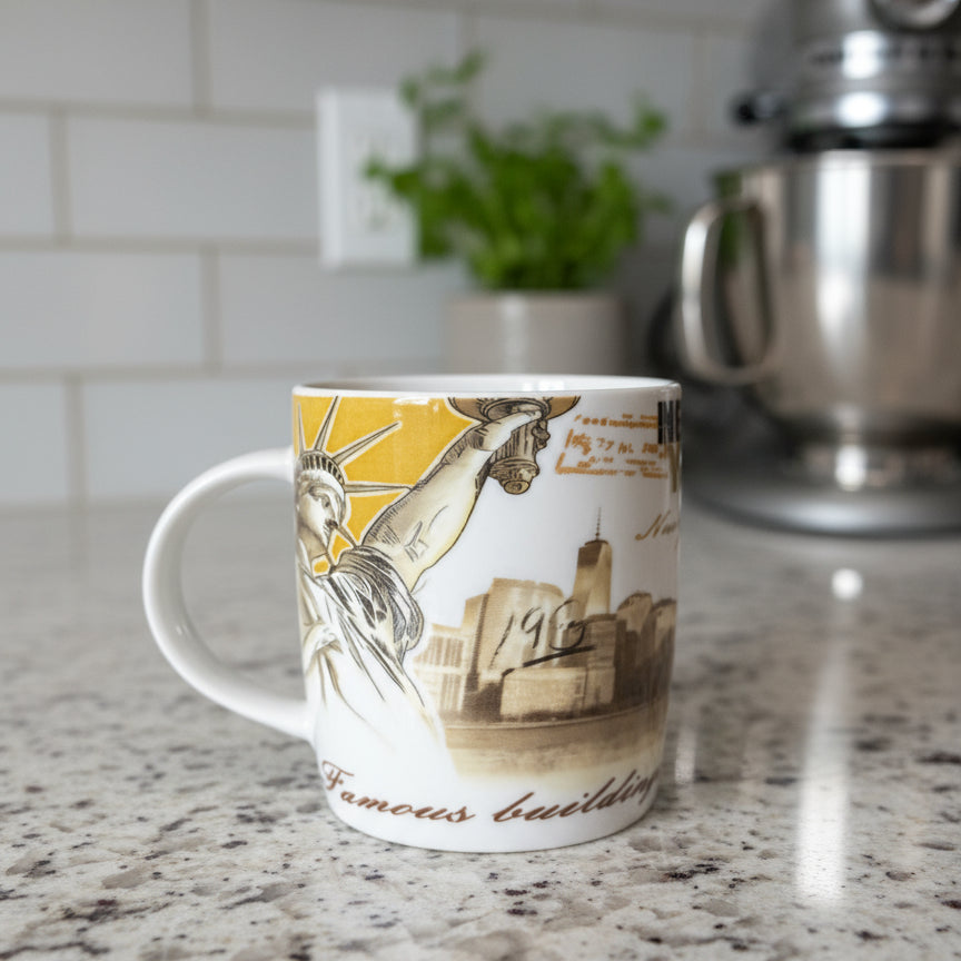New York, NY Famous Buildings Coffee Cup Mug Brown Interior 3 5/8" Tall