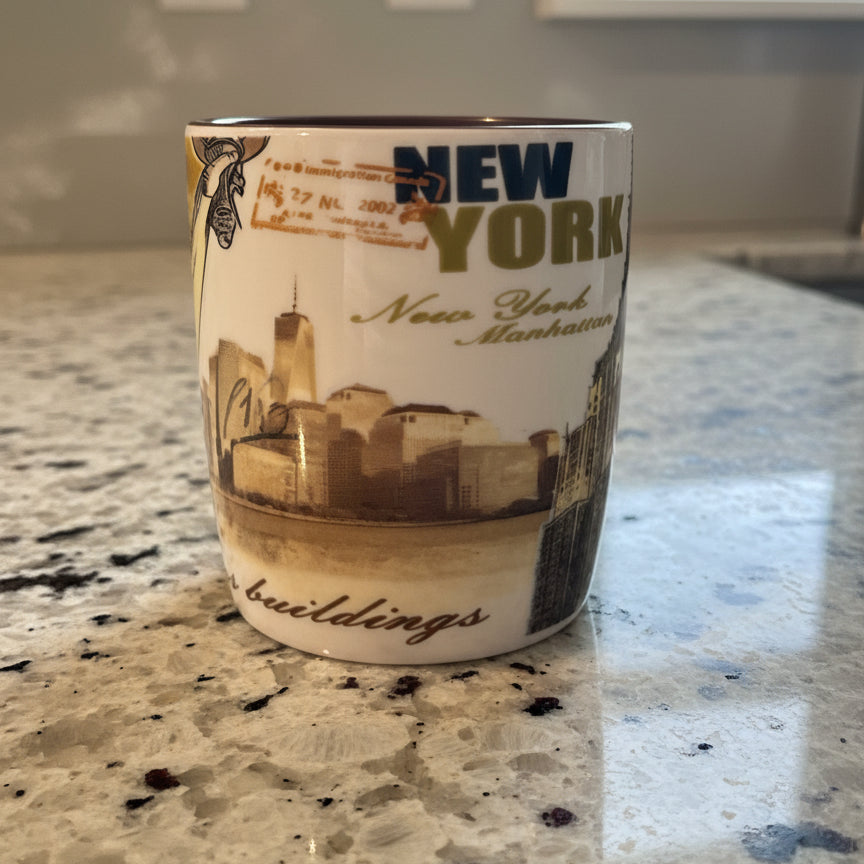 New York, NY Famous Buildings Coffee Cup Mug Brown Interior 3 5/8" Tall