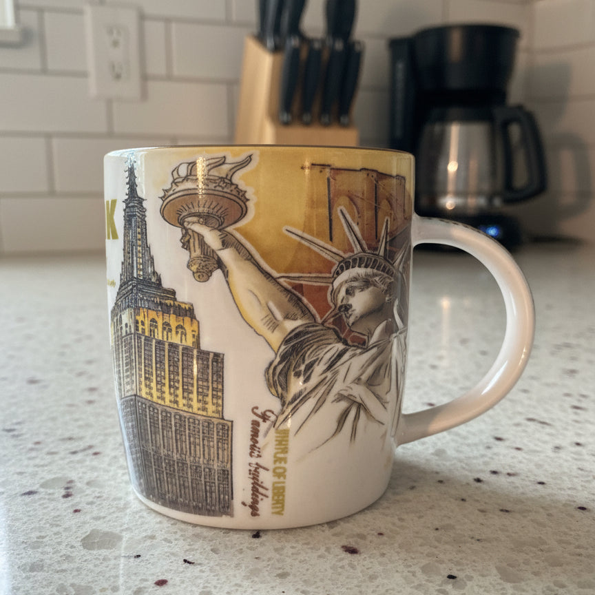 New York, NY Famous Buildings Coffee Cup Mug Brown Interior 3 5/8" Tall