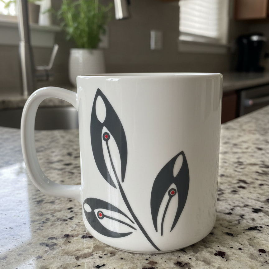 The Cellar Whiteware 16oz Coffee Tea Cup Mug Red Floral Tulip 4" Stems