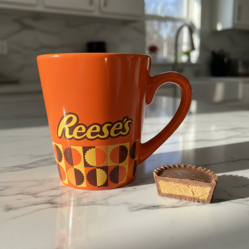 Reese's Peanut Butter Cup Original Coffee Cup Mug 4" Tall Orange Interior
