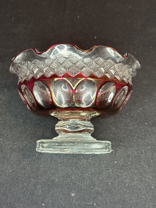 Westmoreland Waterford Wakefield Ruby Flashed Diamond Quilted Crimped Candy Dish