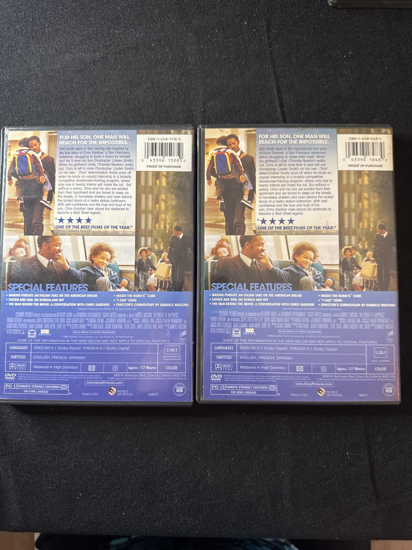 Pursuit of Happyness 2 DVD Package Full Screen and Widescreen Editions
