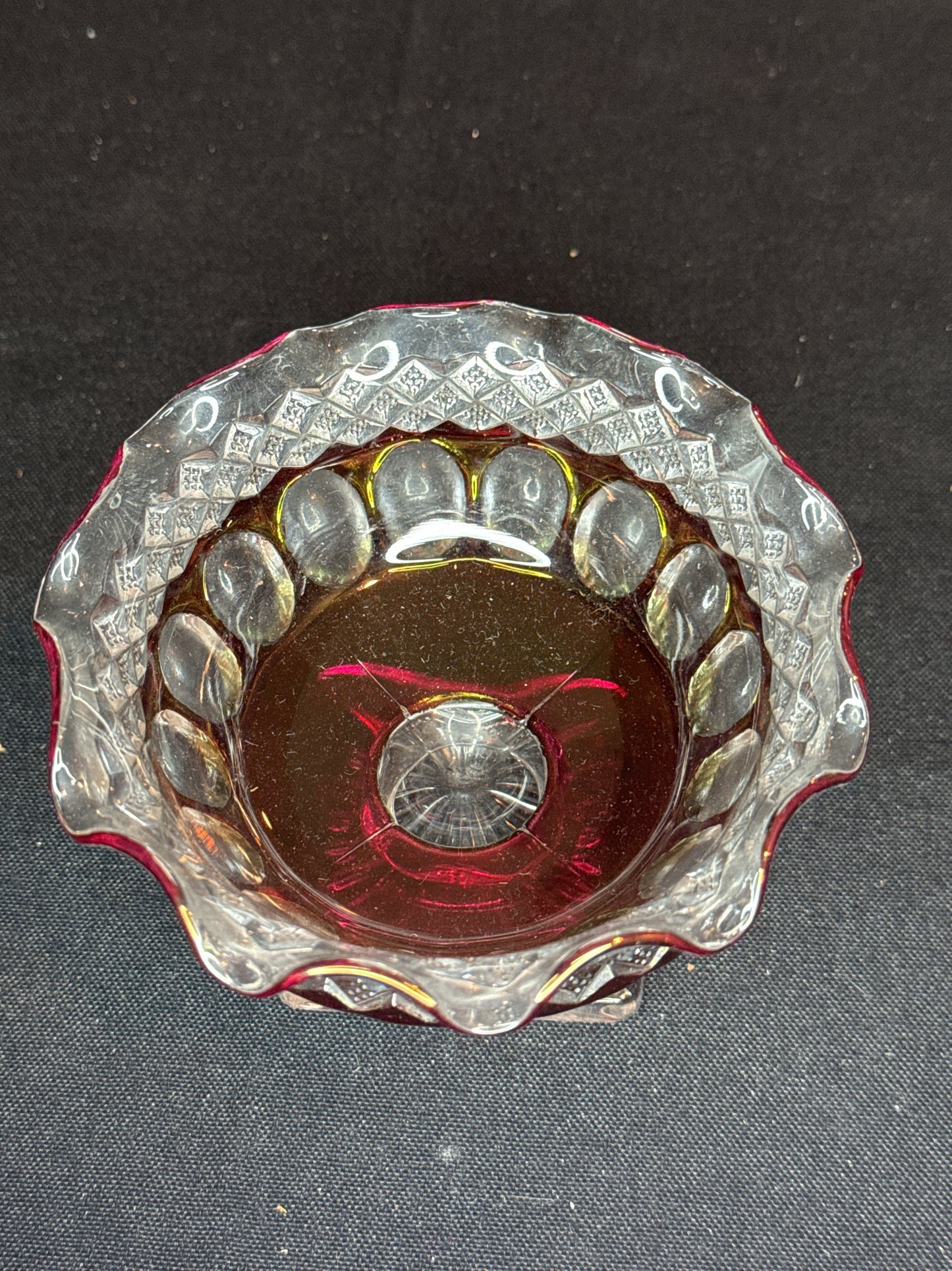 Westmoreland Waterford Wakefield Ruby Flashed Diamond Quilted Crimped Candy Dish