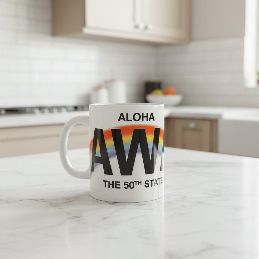 Hawaii License Plate Coffee Cup Mug 3.75" Tall New In Box