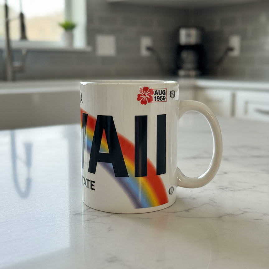 Hawaii License Plate Coffee Cup Mug 3.75" Tall New In Box