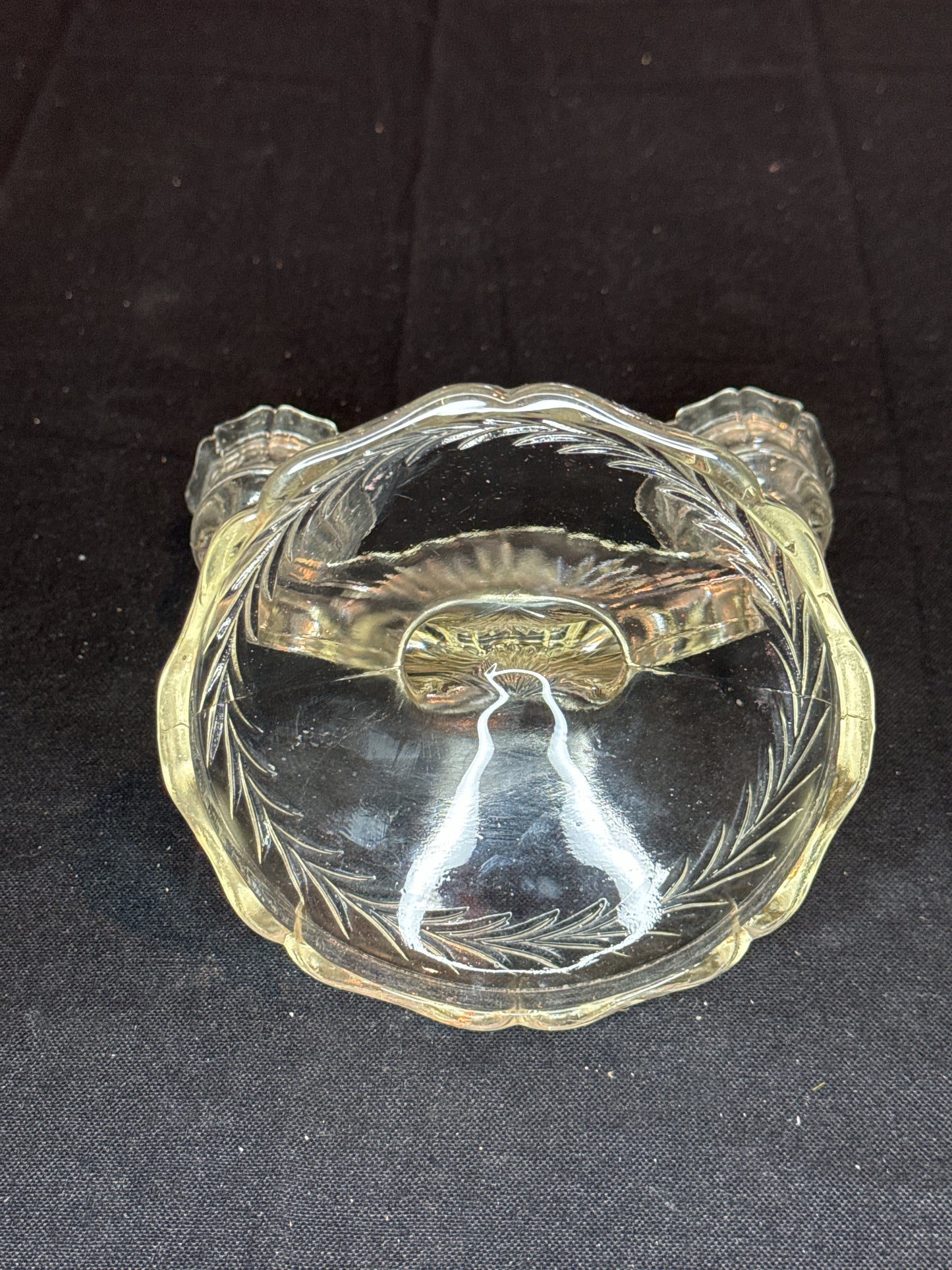 Vintage Jeannette Glass Sunburst Herringbone Etched Double Candle Holder 5.25"