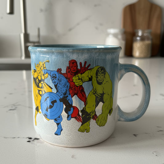 Marvel Retro Avengers 20oz Ceramic Mug, Hulk, Capt. America, Thor, Iron Man Coffee Cup New