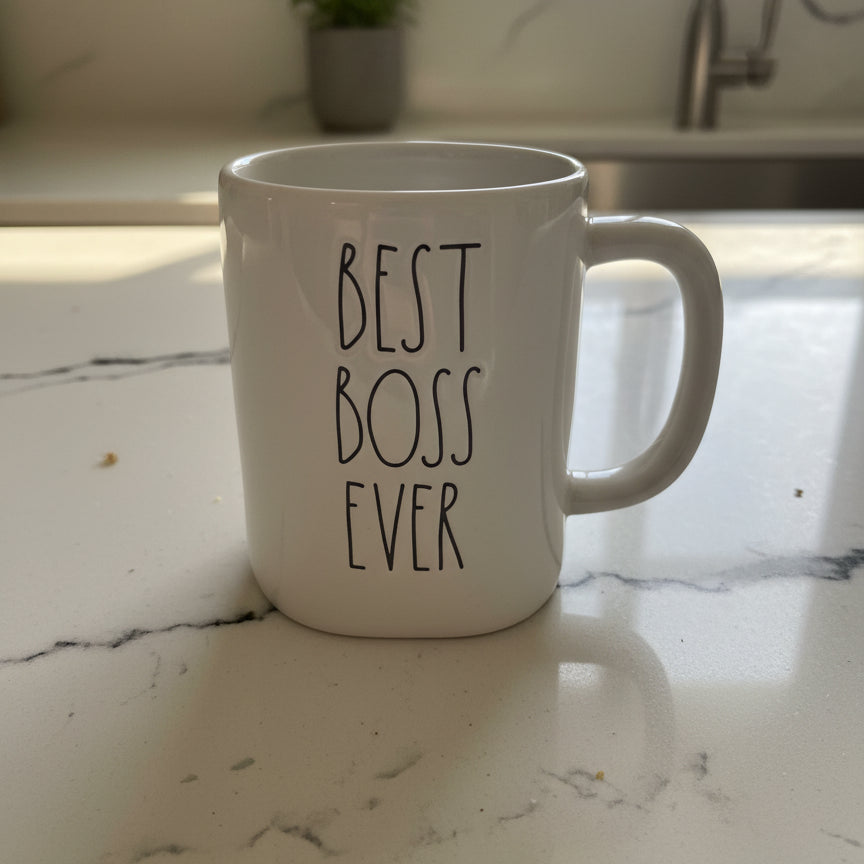 Rae Dunn Best Boss Ever White Coffee Mug Cup 4.75" Tall New