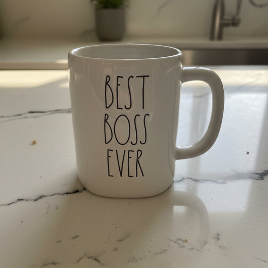 Rae Dunn Best Boss Ever White Coffee Mug Cup 4.75" Tall New