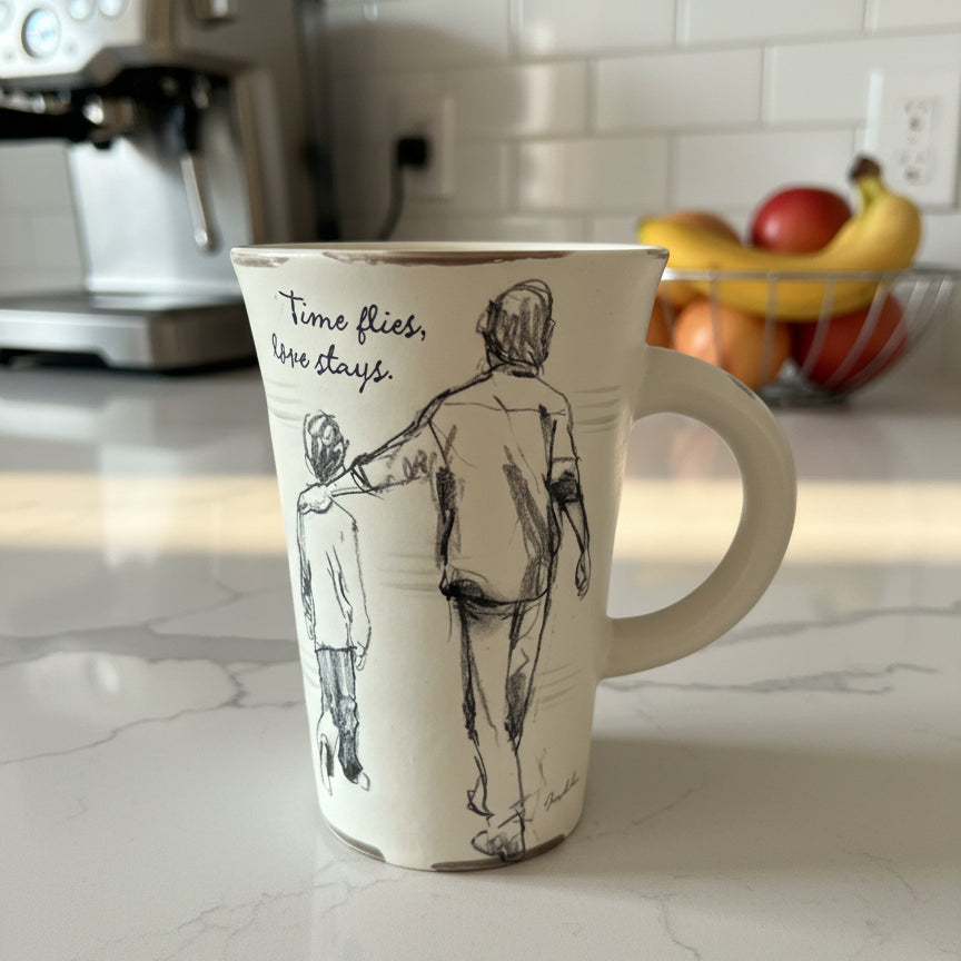 Vintage Hallmark Ken Sheldon Time Flies Love Stays Tall Coffee Cup Mug 5 1/8" Tall
