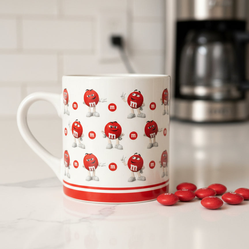 Large Red M&Ms Coffee Mug Cup Ceramic 2018 Licensed by Mars 4" Tall