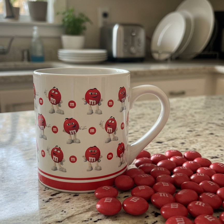Large Red M&Ms Coffee Mug Cup Ceramic 2018 Licensed by Mars 4" Tall